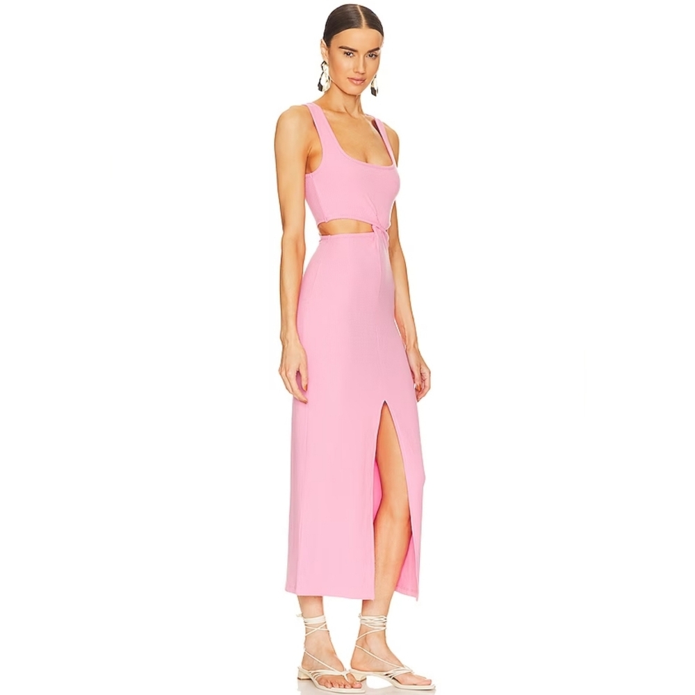 L*SPACE | REVOLVE | SKYLAR DRESS PINK TIEKNOT WAIST MIDI PINK RIBBED SIZE MEDIUM - Picture 6 of 8